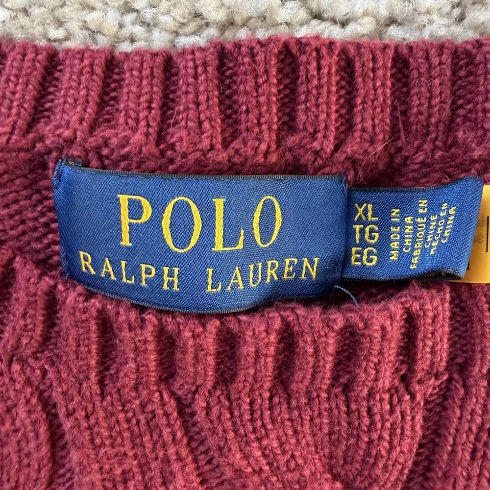 Polo Ralph Lauren Sweater Mens XL Red Cable Knit Crewneck Pullover Logo Casual